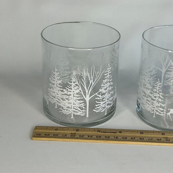 Libbey Christmas Winterland Snow Set of 2 Votive Candle Holder Vintage Trees 4" - Picture 4 of 13